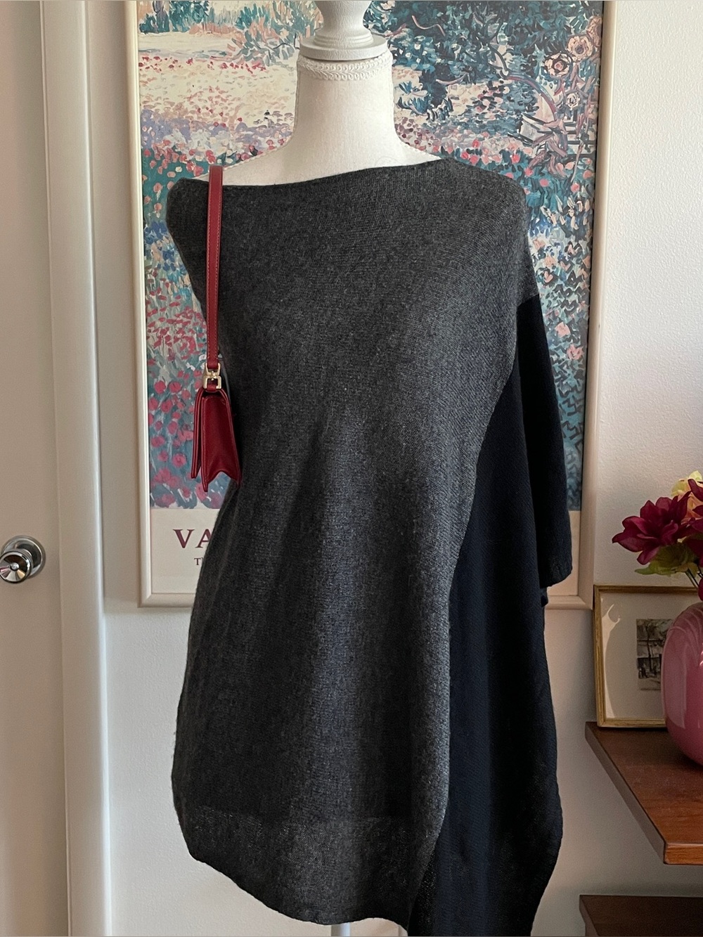 Celeste Poncho Small Gray Black Wool Cashmere Lagenlook Old Money Quiet Luxury